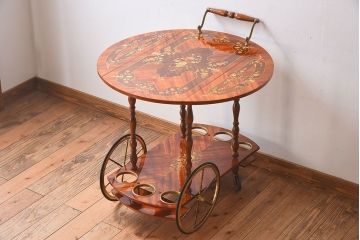 アンティーク雑貨　イタリアビンテージ　優雅な象嵌の細工が美しいトロリー(ワゴン)