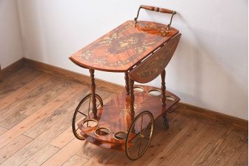 アンティーク雑貨　イタリアビンテージ　優雅な象嵌の細工が美しいトロリー(ワゴン)