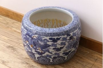 アンティーク雑貨　古民具・骨董　鳳凰文!陶器の質感が美しい瀬戸火鉢