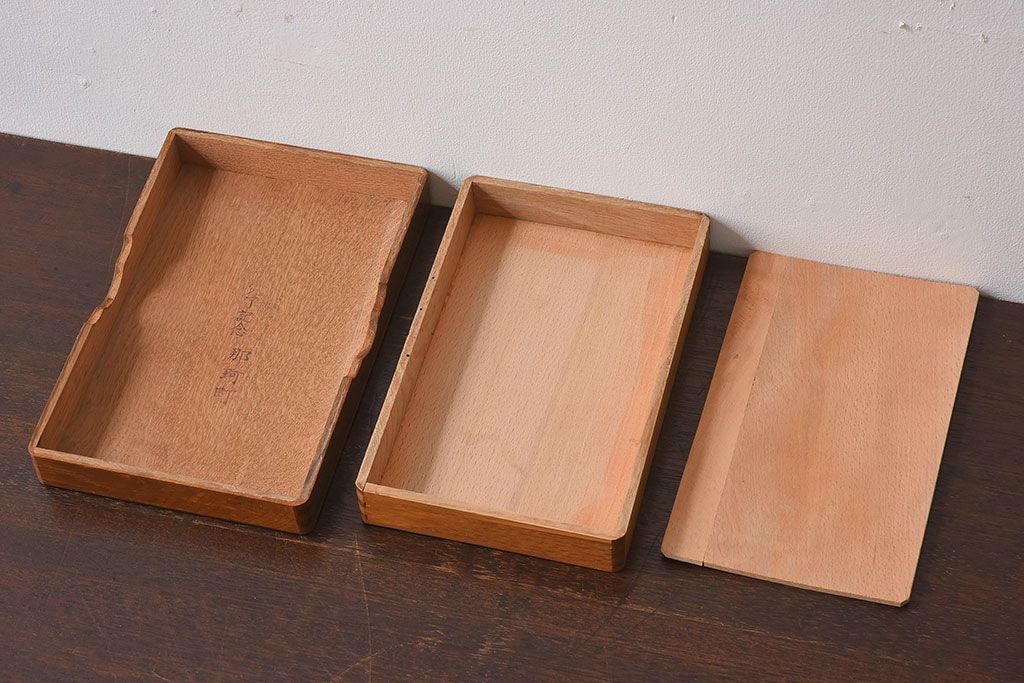 アンティーク雑貨　古いナラ材の小物収納文箱(木箱・小箱・収納箱)　和製アンティーク