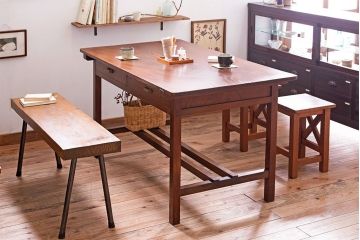 アンティーク家具　両面引き出し付き　アンティーク　古い木製のシンプルな作業台(平机・テーブル)