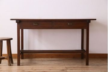 アンティーク家具　両面引き出し付き　アンティーク　古い木製のシンプルな作業台(平机・テーブル)