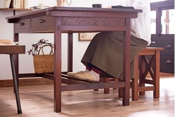 アンティーク家具　両面引き出し付き　アンティーク　古い木製のシンプルな作業台(平机・テーブル)