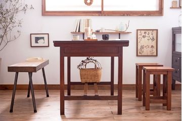 アンティーク家具　両面引き出し付き　アンティーク　古い木製のシンプルな作業台(平机・テーブル)