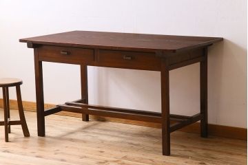 アンティーク家具　両面引き出し付き　アンティーク　古い木製のシンプルな作業台(平机・テーブル)
