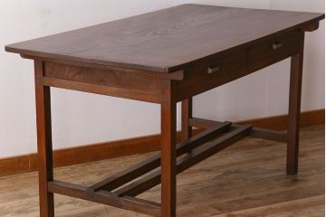 アンティーク家具　両面引き出し付き　アンティーク　古い木製のシンプルな作業台(平机・テーブル)