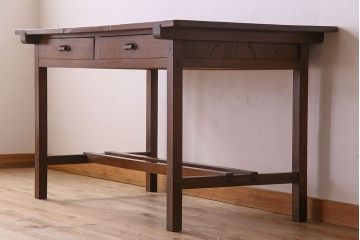 アンティーク家具　両面引き出し付き　アンティーク　古い木製のシンプルな作業台(平机・テーブル)