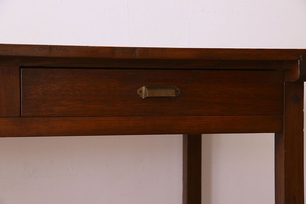 アンティーク家具　両面引き出し付き　アンティーク　古い木製のシンプルな作業台(平机・テーブル)