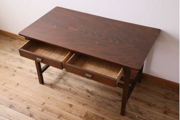 アンティーク家具　両面引き出し付き　アンティーク　古い木製のシンプルな作業台(平机・テーブル)