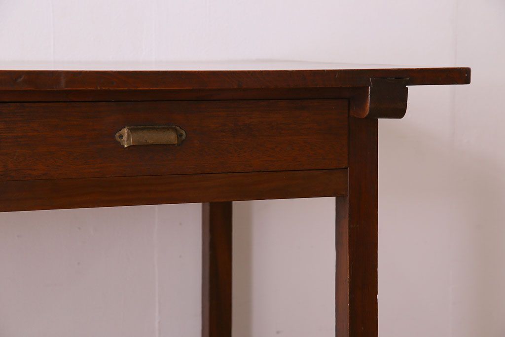 アンティーク家具　両面引き出し付き　アンティーク　古い木製のシンプルな作業台(平机・テーブル)