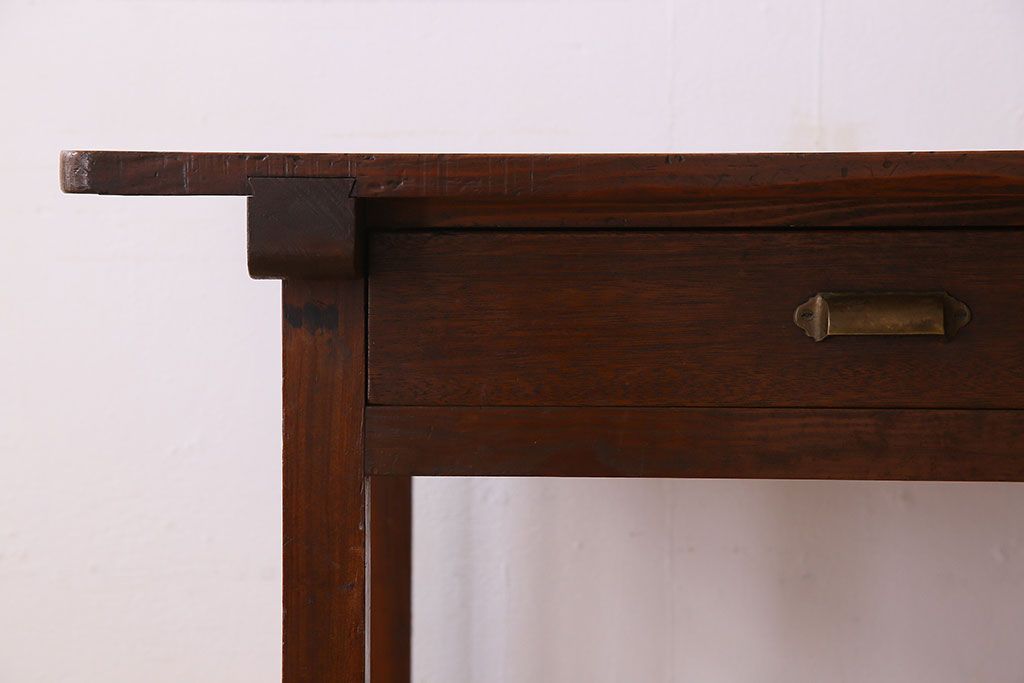 アンティーク家具　両面引き出し付き　アンティーク　古い木製のシンプルな作業台(平机・テーブル)