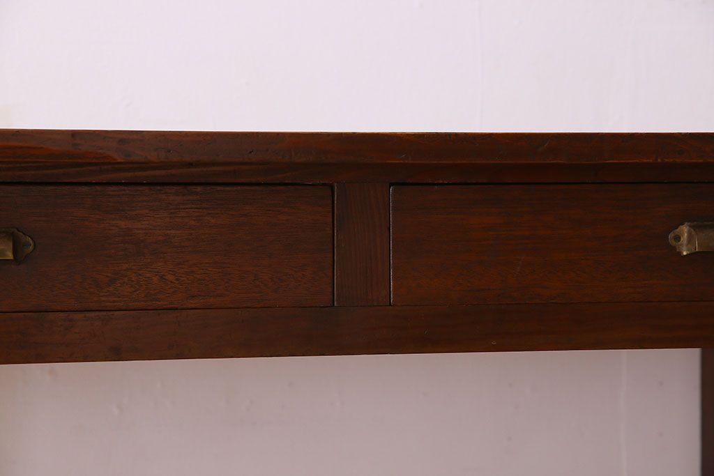 アンティーク家具　両面引き出し付き　アンティーク　古い木製のシンプルな作業台(平机・テーブル)