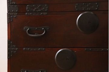 アンティーク家具　明治大正期　古民具・骨董　玉杢!前面欅材の上品な重ね箪笥