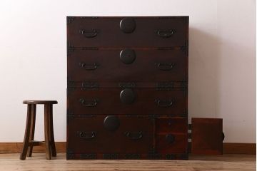 アンティーク家具　明治大正期　古民具・骨董　玉杢!前面欅材の上品な重ね箪笥