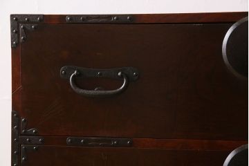 アンティーク家具　明治大正期　古民具・骨董　玉杢!前面欅材の上品な重ね箪笥