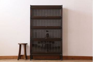 アンティーク家具　イギリスアンティーク　グローブヴェルニッケ社製　ステンドグラス扉の上品なスタッキングブックケース