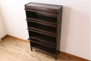 アンティーク家具　イギリスアンティーク　グローブヴェルニッケ社製　ステンドグラス扉の上品なスタッキングブックケース