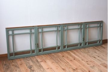 レトロなデザイン　ダイヤガラス入り!お洒落で味わいあるペイントガラス戸4枚セット(窓)