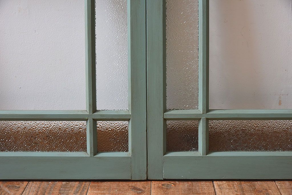 レトロなデザイン　ダイヤガラス入り!お洒落で味わいあるペイントガラス戸4枚セット(窓)