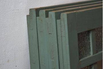 レトロなデザイン　ダイヤガラス入り!お洒落で味わいあるペイントガラス戸4枚セット(窓)