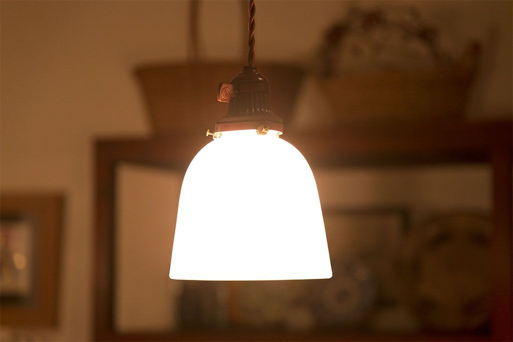 和製アンティーク　大正昭和期のレトロなガラスシェード照明(天井照明)