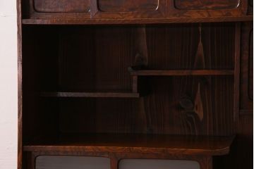 レトロ家具　前面タモ材　すりガラス引き戸のレトロなアンティーク茶箪笥