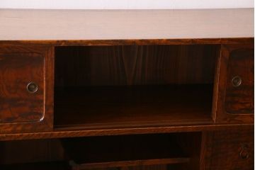 レトロ家具　前面タモ材　すりガラス引き戸のレトロなアンティーク茶箪笥