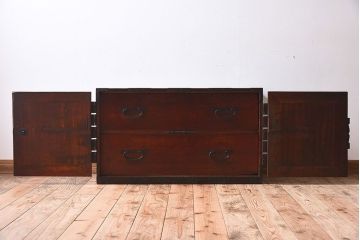 アンティーク家具　明治期　古民具・骨董　観音開き　時代箪笥ローボード(観音箪笥)
