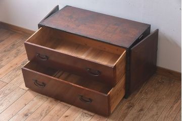 アンティーク家具　明治期　古民具・骨董　観音開き　時代箪笥ローボード(観音箪笥)