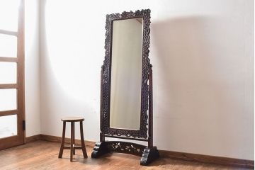 アンティーク雑貨　中古　伝統工芸　軽井沢彫　桜　姿見(大型ミラー)