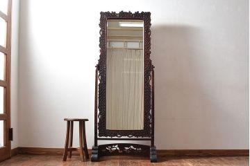 アンティーク雑貨　中古　伝統工芸　軽井沢彫　桜　姿見(大型ミラー)