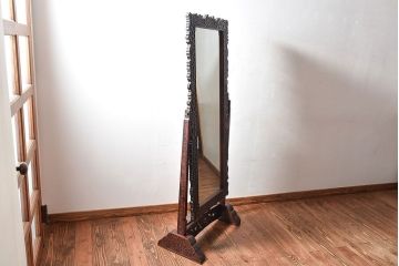 アンティーク雑貨　中古　伝統工芸　軽井沢彫　桜　姿見(大型ミラー)