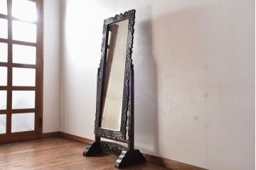 アンティーク雑貨　中古　伝統工芸　軽井沢彫　桜　姿見(大型ミラー)