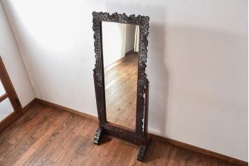 アンティーク雑貨　中古　伝統工芸　軽井沢彫　桜　姿見(大型ミラー)