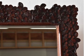 アンティーク雑貨　中古　伝統工芸　軽井沢彫　桜　姿見(大型ミラー)