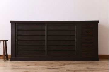 アンティーク家具　古民具・骨董　六尺　昇り引き出し付き!古い水屋箪笥サイドボード(リビングボード・テレビボード)