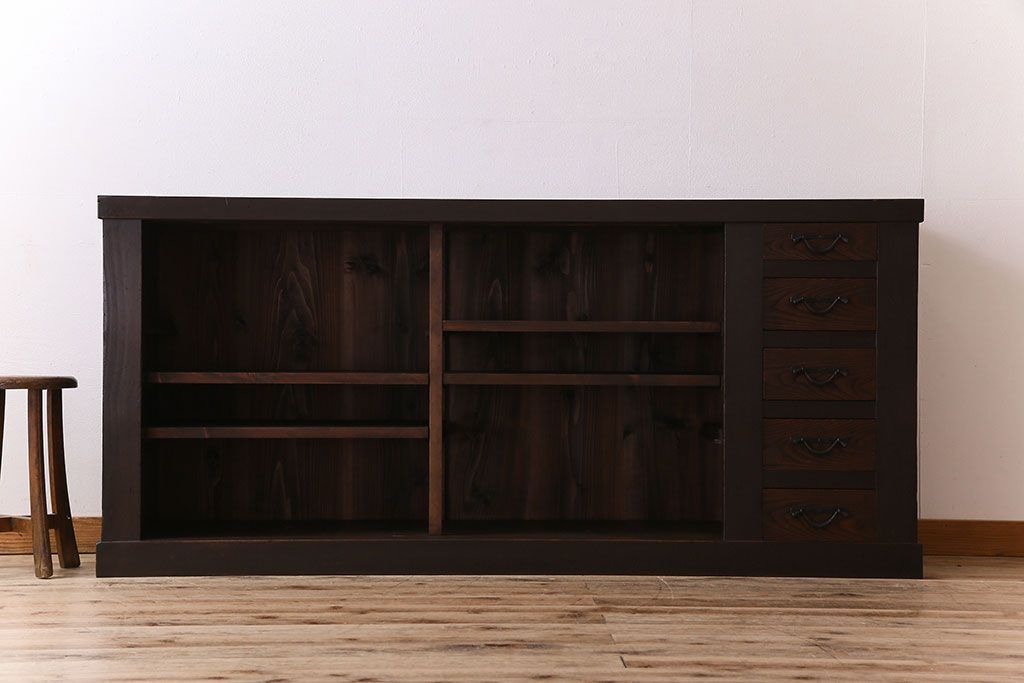 アンティーク家具　古民具・骨董　六尺　昇り引き出し付き!古い水屋箪笥サイドボード(リビングボード・テレビボード)