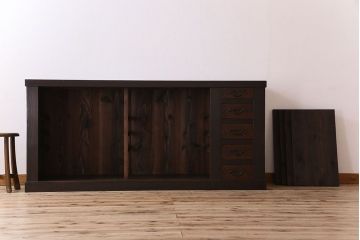 アンティーク家具　古民具・骨董　六尺　昇り引き出し付き!古い水屋箪笥サイドボード(リビングボード・テレビボード)