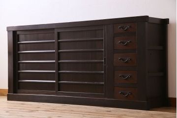 アンティーク家具　古民具・骨董　六尺　昇り引き出し付き!古い水屋箪笥サイドボード(リビングボード・テレビボード)