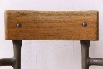 ヴィンテージ家具　イギリス　鉄脚スクールチェア(チャイルドチェア、キッズチェア、アームチェア、ダイニングチェア、板座チェア、ベビーチェア、こども椅子、子どもイス、ビンテージ、英国)(1)