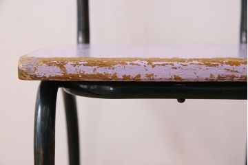 ヴィンテージ家具　イギリスビンテージ　ピンクペイント　鉄脚スクールチェア(チャイルドチェア、キッズチェア、ダイニングチェア、板座チェア、ベビーチェア、こども椅子、子どもイス、ビンテージ、英国)(3)(R-024500)