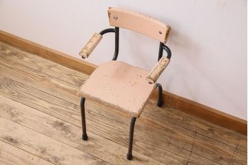 ヴィンテージ家具　イギリス　鉄脚スクールチェア(チャイルドチェア、キッズチェア、アームチェア、ダイニングチェア、板座チェア、ベビーチェア、こども椅子、子どもイス、ビンテージ、英国)(3)(R-024503)