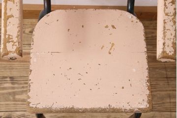 ヴィンテージ家具　イギリス　鉄脚スクールチェア(チャイルドチェア、キッズチェア、アームチェア、ダイニングチェア、板座チェア、ベビーチェア、こども椅子、子どもイス、ビンテージ、英国)(3)(R-024503)