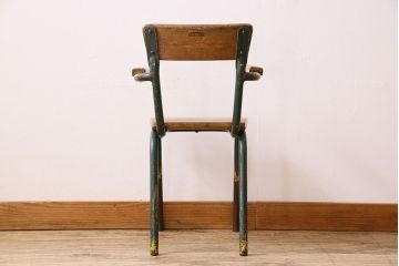 ヴィンテージ家具　イギリス　鉄脚スクールチェア(チャイルドチェア、キッズチェア、アームチェア、ダイニングチェア、板座チェア、ベビーチェア、こども椅子、子どもイス、ビンテージ、英国)