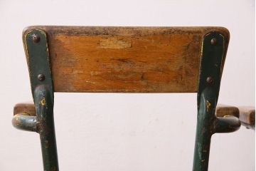 ヴィンテージ家具　イギリス　鉄脚スクールチェア2脚セット(チャイルドチェア、キッズチェア、アームチェア、ダイニングチェア、板座チェア、ベビーチェア、こども椅子、子どもイス、ビンテージ、英国、バラ売り可能)(R-024508)