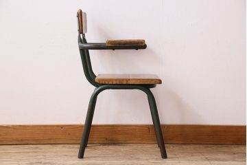 ヴィンテージ家具　イギリス　鉄脚スクールチェア(チャイルドチェア、キッズチェア、アームチェア、ダイニングチェア、板座チェア、ベビーチェア、こども椅子、子どもイス、ビンテージ、英国)