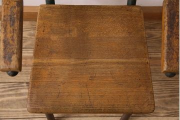 ヴィンテージ家具　イギリス　鉄脚スクールチェア(チャイルドチェア、キッズチェア、アームチェア、ダイニングチェア、板座チェア、ベビーチェア、こども椅子、子どもイス、ビンテージ、英国)
