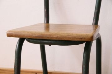ヴィンテージ家具　イギリス　鉄脚スクールチェア(チャイルドチェア、キッズチェア、アームチェア、ダイニングチェア、板座チェア、ベビーチェア、こども椅子、子どもイス、ビンテージ、英国)