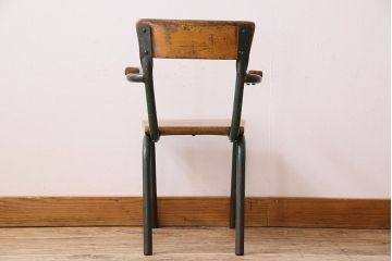 ヴィンテージ家具　イギリス　鉄脚スクールチェア(チャイルドチェア、キッズチェア、アームチェア、ダイニングチェア、板座チェア、ベビーチェア、こども椅子、子どもイス、ビンテージ、英国)