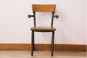 ヴィンテージ家具　イギリス　鉄脚スクールチェア(チャイルドチェア、キッズチェア、アームチェア、ダイニングチェア、板座チェア、ベビーチェア、こども椅子、子どもイス、ビンテージ、英国)(3)